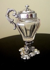 Antique French Silver and Crystal Mustard or Jam Pot, Circa 1880