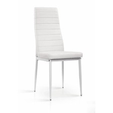 White Leather Chair Dining Kitchen Table Chairs  with White Metal Legs x 6
