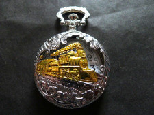 Silvered-Golden American Loco  Qtz  Hunter Pocket Watch. ..48mm.. ....GWC