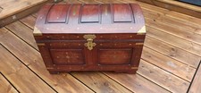 Solid wood storage pirate captains treasure chest brass inlay