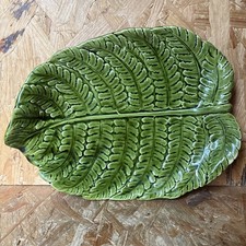 Vintage French Majolica SARREGUEMINES Green Fern Leaf Plate Dish 32x23cm RARE