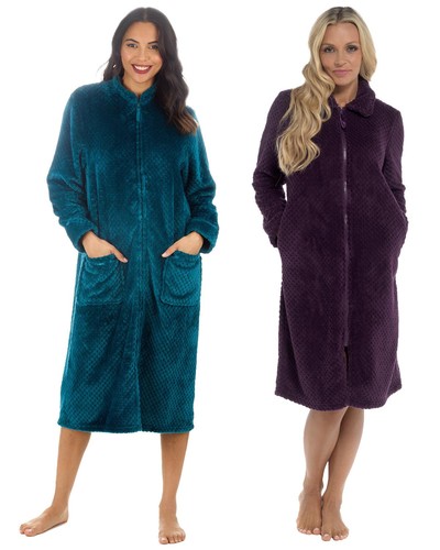 Waffle zip dressing gown - zip,