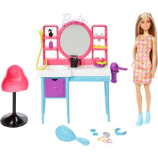 Barbie Doll and Hair Salon Playset Colour Change Hair Inc 15 Styling Accessories