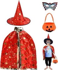 Wizard Cape Witch Cloak Kid Hat Fancy Dress Bag Pumpkin Mask Cosplay Costume