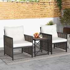 3 Piece Rattan Conversation Set Patio Wicker Chairs and Coffee Table Set