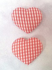 Build A Bear, Two Gingham,Tartan, Plaid, Small Red & White Padded Hearts.