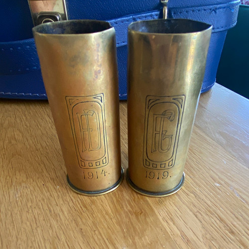 Wwi trench art pair brass - art,