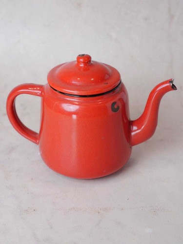 Vintage red enamel teapot - enamel, |