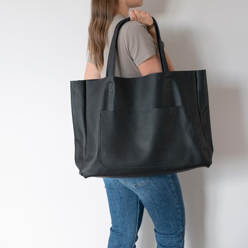 Large black leather tote - large, bag