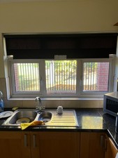 KITCHEN WINDOW BLIND - BLACK WITH CHROME METAL BAR