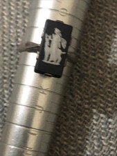 Vintage Wedgwood Sterling Silver Black/White Jasper Ring UK size "M"