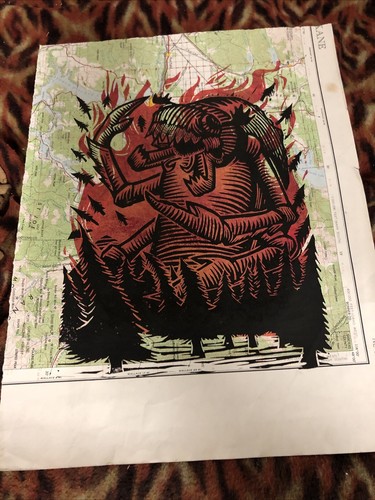 Tuolumne fire wood cut print - wood,