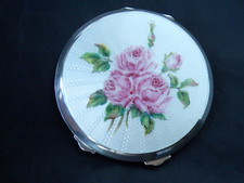 Antique Solid Silver Guilloche Enamel Compact Case Birmingham 1950