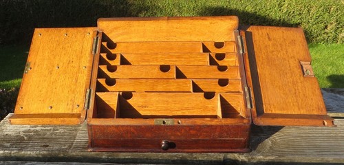 Antique oak stationery box - stationery,