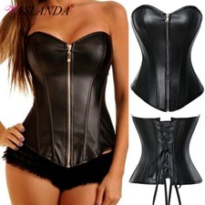 Women's Sexy Burlesque Bustier Basque Corset Black Lingerie Steampunk Party UK