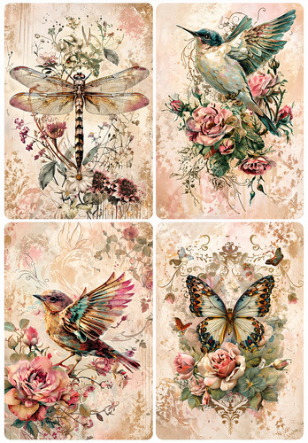 Vintage flowers birds - vintage, flowers,