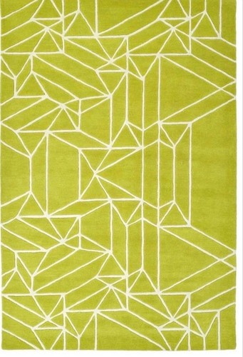 Lime green geometric wool rug - wool,