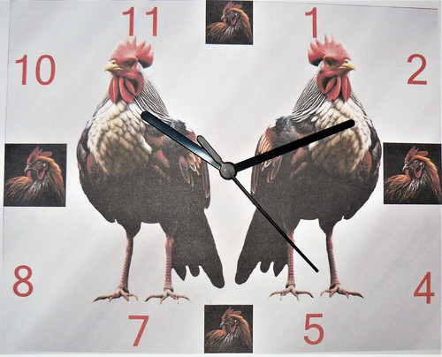 Cockerels wall hanging - cockerels, clock