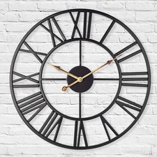 LENAUQ Silent Metal Skeleton Wall Clock, 60cm European Farmhouse Vintage Clock w