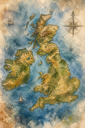 Vintage map britain isle - vintage,