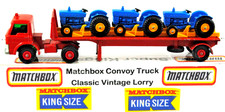 Matchbox KING SIZE K-20 FORD D-Serie TRUCK & 3 FORD TRACTORS on FLAT-BED TRAILER