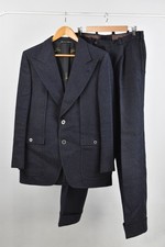 Vintage Angelo Litrico Mens Suit 40" Chest 34" Waist Wool Two Piece Blue 1980s