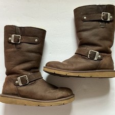 UGG Kensington 5678 Brown Leather Shearling Lined Buckle Moto Boots Women Size 7
