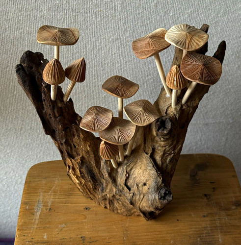 Hand carved wooden mushroom - hand,