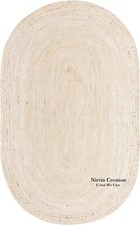 White Oval Rug Jute Carpet Mat