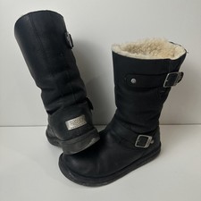UGG Kensington Biker Boots Black Leather Womens Size 6 - S/N 5678