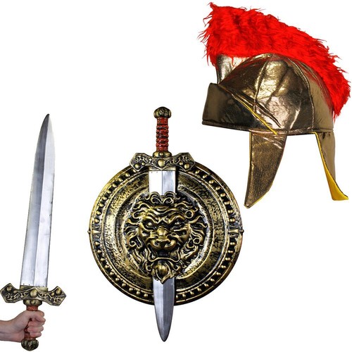 Roman helmet gold sword shield - gold,