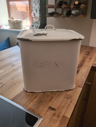 Vintage enamel bread bin white - vintage,