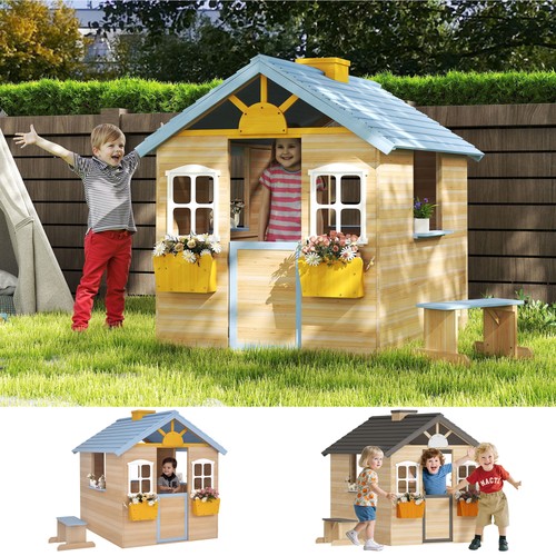 Kids wooden playhouse - wooden, wendy