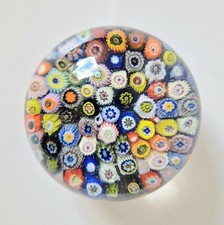 Vintage Strathearn Scottish Glass Millifiore Close Pack Blue Ground Paperweight 