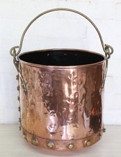 Large Antique Country Farm Copper Bucket Brass Rivets and Handles Coal Bucket