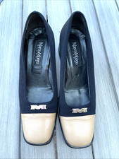 Marco Moreo Ladies Two Tone 2 Inch Heel Leather/Canvas  Slip In Shoes Size 4.5