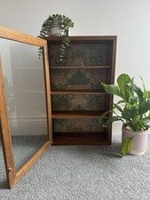 Beautiful Vintage Wall Hanging Cabinet With Glass Door  And Fabric Interior 