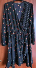 Wednesday's Girl faux wrap dress - 18 - black with orange flowers and white dots