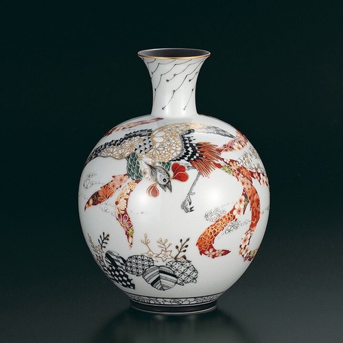 Kutani ware vase phoenix - kutani,