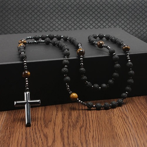 Rose mary beads cross necklace - mary,