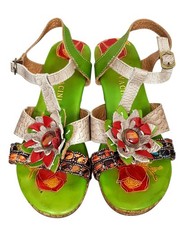 Pavacini Green Floral Leather