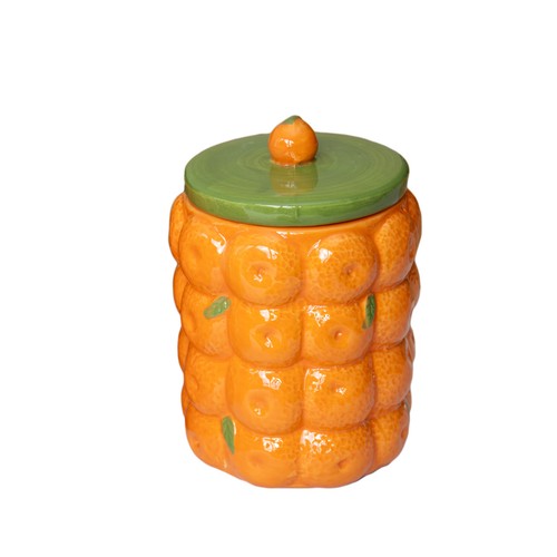 Ceramic orange storage jar - ceramic,