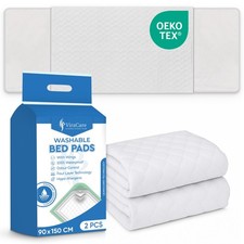 2 x Washable Bed Pads with Tucks | Size 90x150 cm | Bed Wetting Mats | (White)