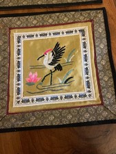 Chinese silk embroidery Pair of hand stitched silk Chinese textile