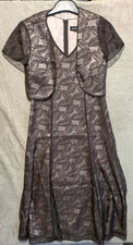 Jacques Vert Dress Boloro Jacket Mother of Bride suit UK 10 Brown Leaf Pattern 