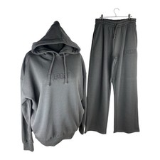 PLT Grey Hooded Tracksuit Wide Leg Relaxed Fit Fleece Lined Women's UK Size S