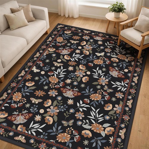 Floral balck rugs living - rugs,