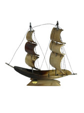 Vintage Carved Cow Bull Horn Pirate Ship Sailing Boat Model Charity