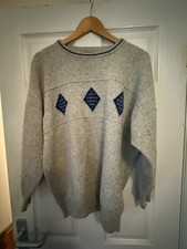 Pringle Geometric Faldo Jumper Mens Vintage Wool  Large Beige Jaguar Gleneagles