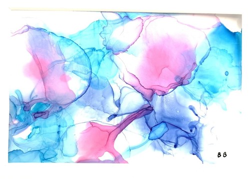 Ink painting pink and - ink, blue